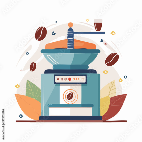 Vintage Coffee Grinder with Beans and Cup