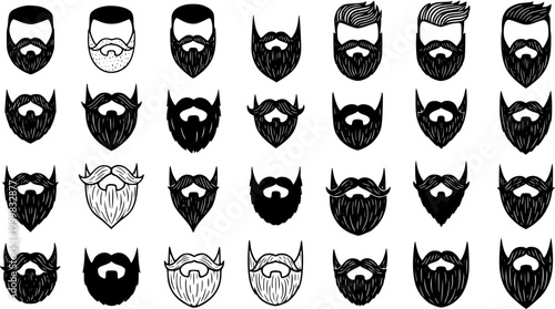 Black and White Line Art Collection of Diverse Beard Styles