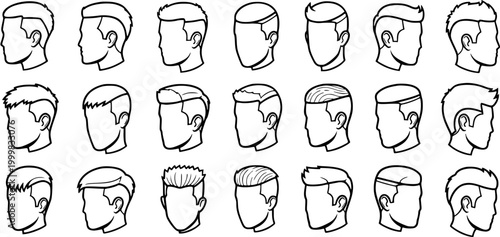 Konstfotografi Men's Hairstyles and Haircuts Collection: Black  White Line Art Outline Icons fo