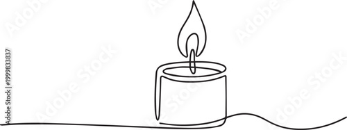 Continuous line drawing of a burning candle with a wavy line