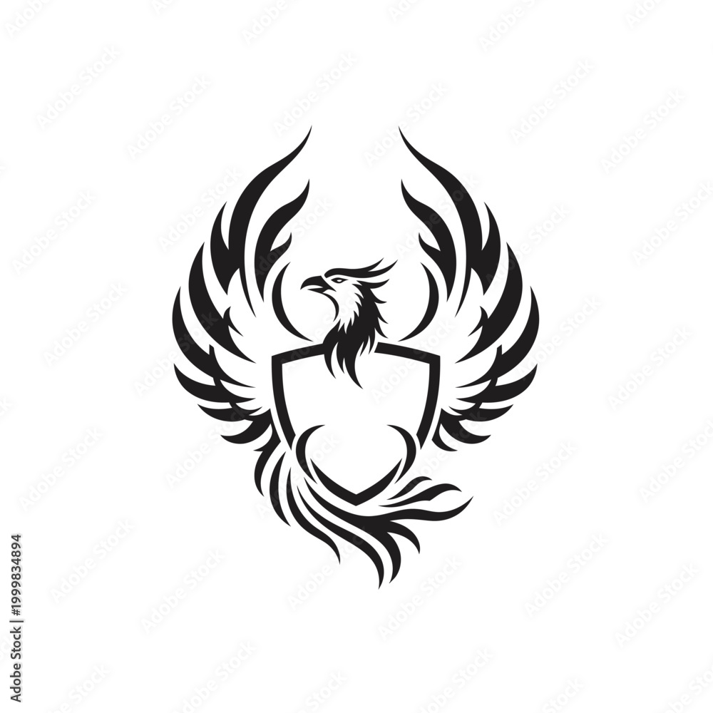 Obraz premium Black Phoenix Logo with Stylized Flames and Wings