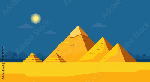 Ancient Egyptian Pyramids in Desert Landscape under Sunny Sky