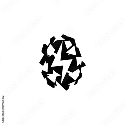 Abstract Black Lightning Bolt Inside Fragmented Shape - Energy Concept