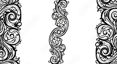 Set of Three Ornate Baroque Style Scroll Borders.