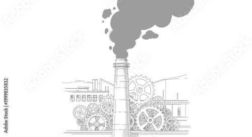 Industrial factory chimney with gears and smoke illustration.