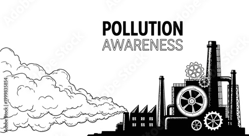 Industrial factory silhouette emitting thick smoke pollution.