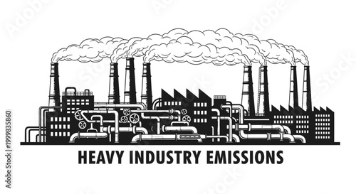 Industrial Factory Complex with Heavy Emissions and Smokestacks.