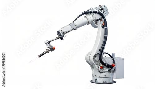 Industrial Robotic Arm on White Background.