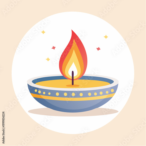 Diya Lamp with Flame and Sparkles