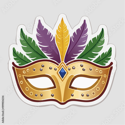Golden Mardi Gras Mask with Feathers