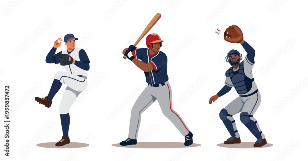 Fototapeta premium Illustration of a group of active business people and athletes running in a competitive baseball game cartoon vector silhouette featuring men and women in action