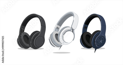 Modern black stereo headphones and professional audio headset equipment isolated on a white background for music and studio sound entertainment technology