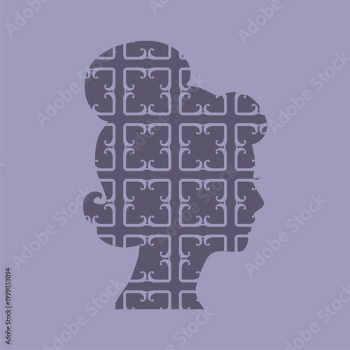 Young woman head decorated by geometry pattern.