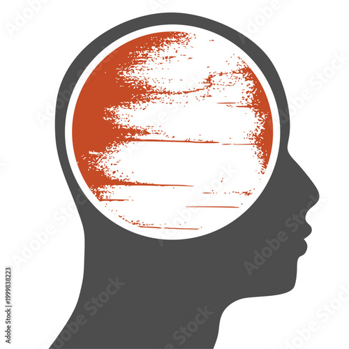 Dementia, memory loss, amnesia concept. Brain damage, cognitive disfunction. Alzheimer's disease. Illustration of a human head profile with damaged brain. Mental, psychological illness.