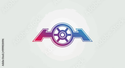 Abstract geometric design with a gradient color scheme and a unique shape.