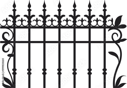 Schilderij op canvas Decorative wrought iron fence, vintage ornamental gate design, classic metal rai