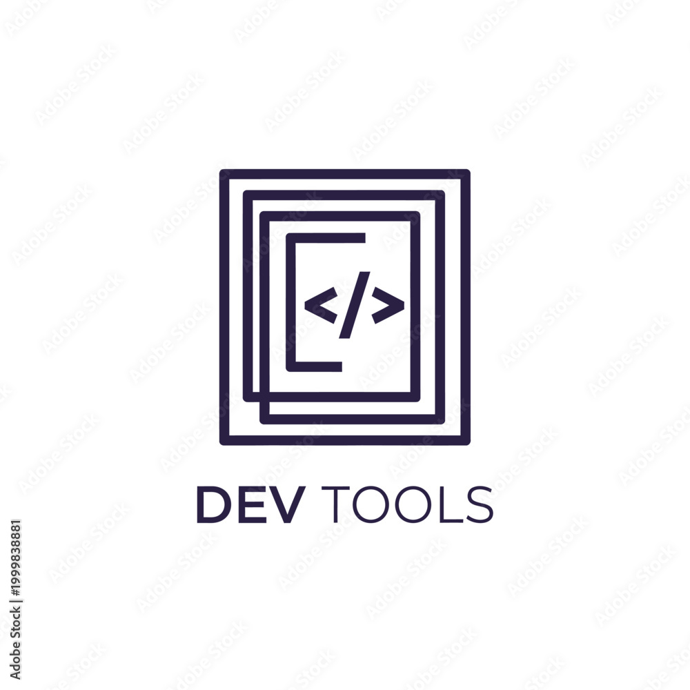 Fototapeta premium Development tools logo concept with code symbol and nested squares.