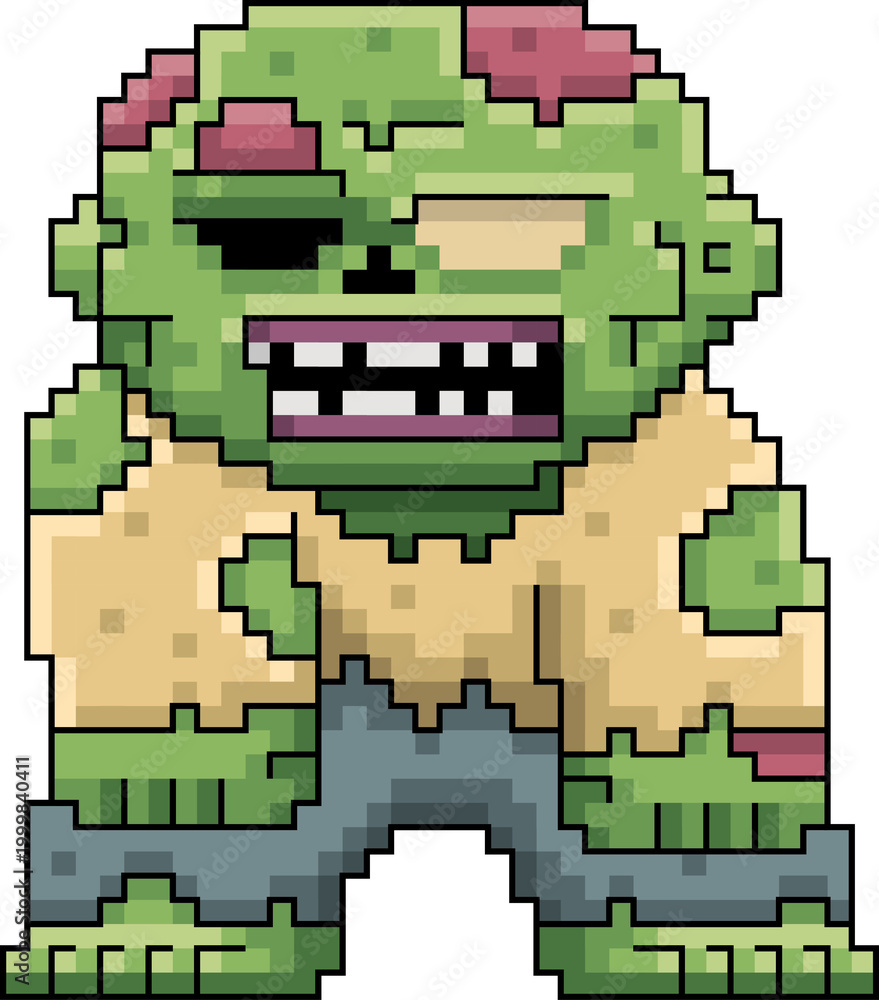 Fototapeta premium Pixel Art Zombie Monster Cartoon Retro 8 Bit Undead Character