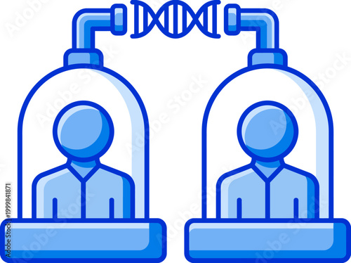 DNA Cloning and Genetic Engineering Concept Illustration Featuring Two Human Silhouettes in Research Capsules