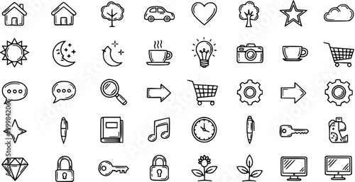 Obraz na plátně Hand-drawn Doodle Outline Icons Set for Web and Daily Life Concepts - Black and
