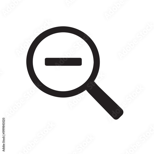 Clean vector art of a magnifying glass icon with a minus symbol inside, representing zoom out, simple lines, modern style, minimal design, perfect for app or UI logo use.