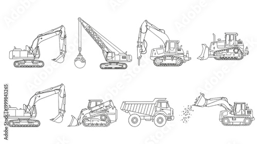 Collection of Construction Equipment Line Drawings