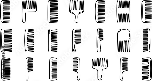 Hair Care and Beauty Industry Combs Line Art Icons Set. Black Outline Styling and Grooming Tools Collection for Salon and Personal Use.