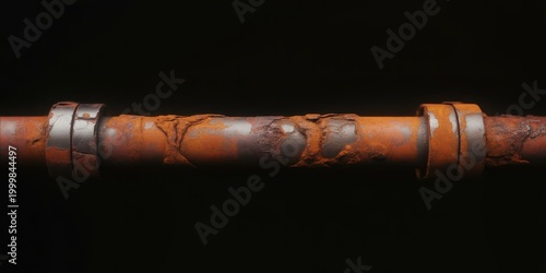 Rusty corroded metal pipe with visible oxidation and damage on surface