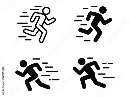 Canvas-taulu Stick figure icons showing running motion in outline and solid styles, simple at