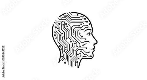 Artificial Intelligence Head Circuit Board Human Face Digital Brain Technology Concept