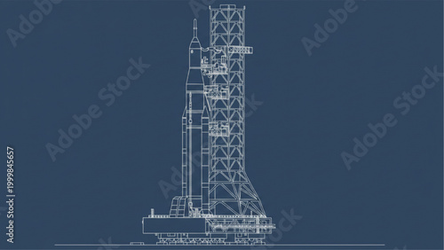 Rocket Blueprint Side View Technical Drawing Vector Illustration