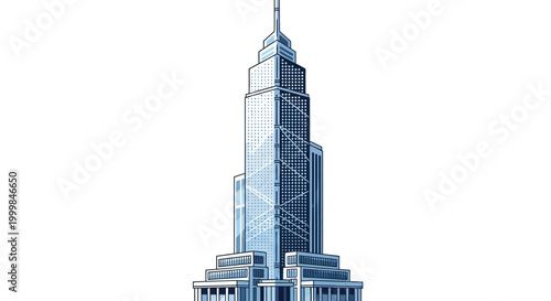 Modern Skyscraper Architecture, Blue Glass Office Building, Cityscape Icon