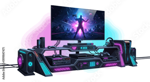 Futuristic Gaming Entertainment Center With Neon Lighting