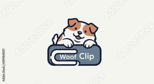 Adorable cartoon dog mascot with happy expression and Woof Clip logo.