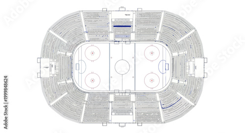 Aerial View of Ice Hockey Arena Blueprint, Top Down Perspective