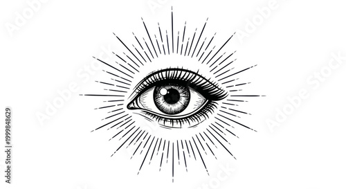 All Seeing Eye Symbol with Rays of Light