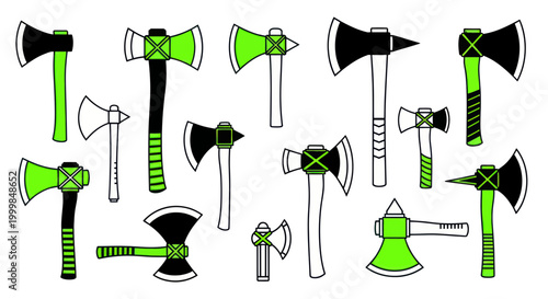 Collection of Axe Illustrations with Green and Black Accents