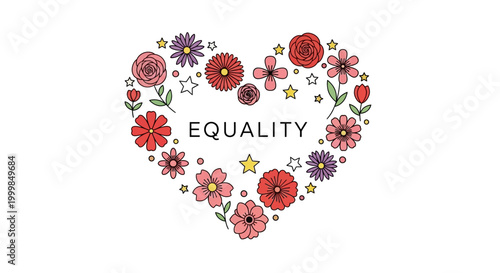 Floral heart illustration with the word equality written in the center.