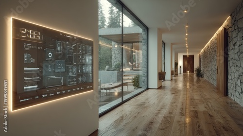 Modern Smart Home Interior with Digital Control Panel and Scenic Outdoor View