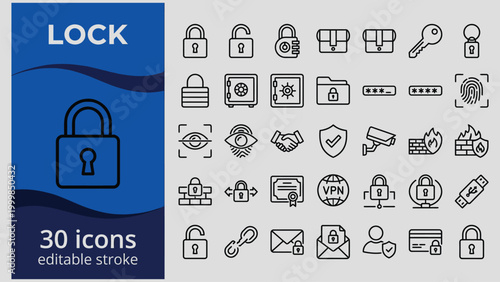 Collection of various security and protection icons for business and technology use online safety and privacy  security