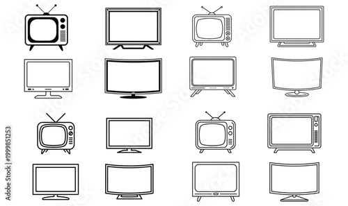 Vintage television and modern monitor screen display icon set