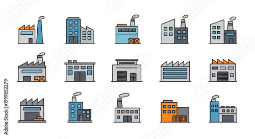 Collection of Industrial Factory Building Icons.