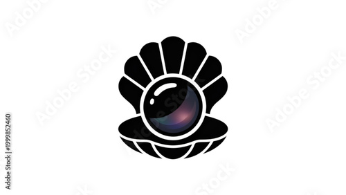 Black and white clamshell icon with a pearl detail in the center