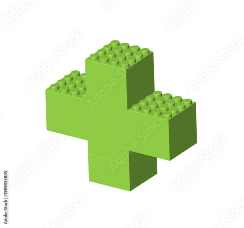 Green pharmacy sign made by realistic plastik constructor parts isolated on transparent background. Healthcare medical concept. 3D rendered vector PNG