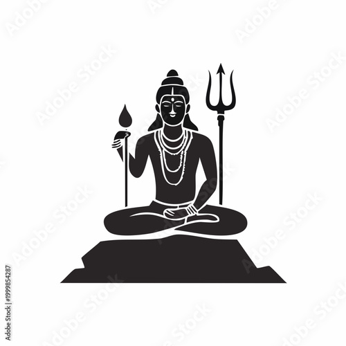 Lord Shiva Sitting in Meditation with Trident and Flame