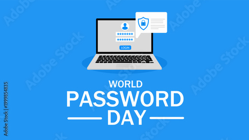 laptop with password security, as a banner, poster or template on world password day.