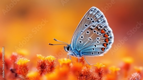 Vibrant blue butterfly on orange flowers (3)