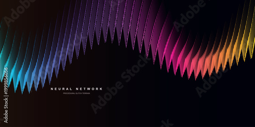 Neural network abstract vector background, colorful wave of digital data particles, futuristic technology concept with vibrant gradient lines