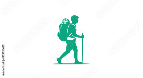 Hiker with Backpack and Trekking Poles.