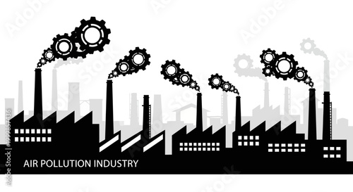 Industrial factory silhouette with smoke made of gears.